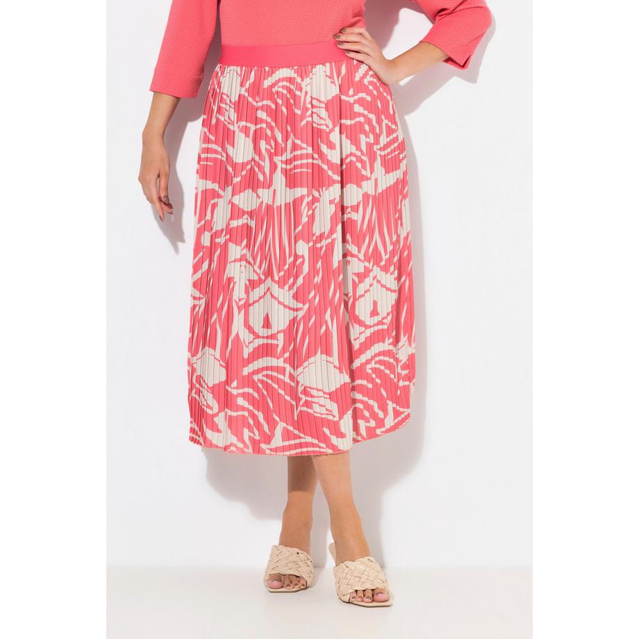 Ulla Popken Gonna midi plissettata stampata taglio svasato cintura elastica  