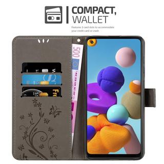 Cadorabo  Housse compatible avec Samsung Galaxy A21s - Coque de protection au design floral avec fermeture magnétique, fonction de support et emplacements pour cartes 