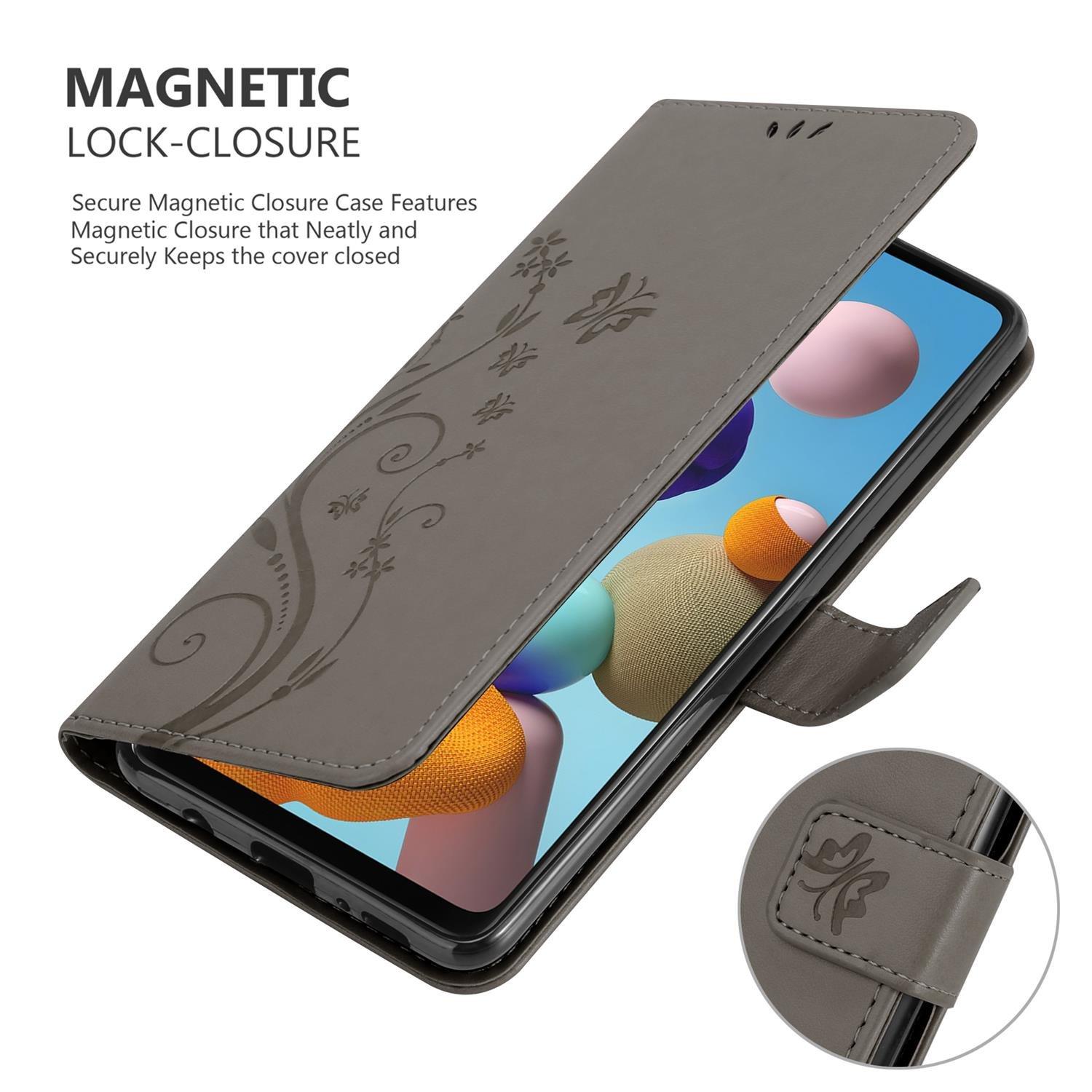 Cadorabo  Housse compatible avec Samsung Galaxy A21s - Coque de protection au design floral avec fermeture magnétique, fonction de support et emplacements pour cartes 