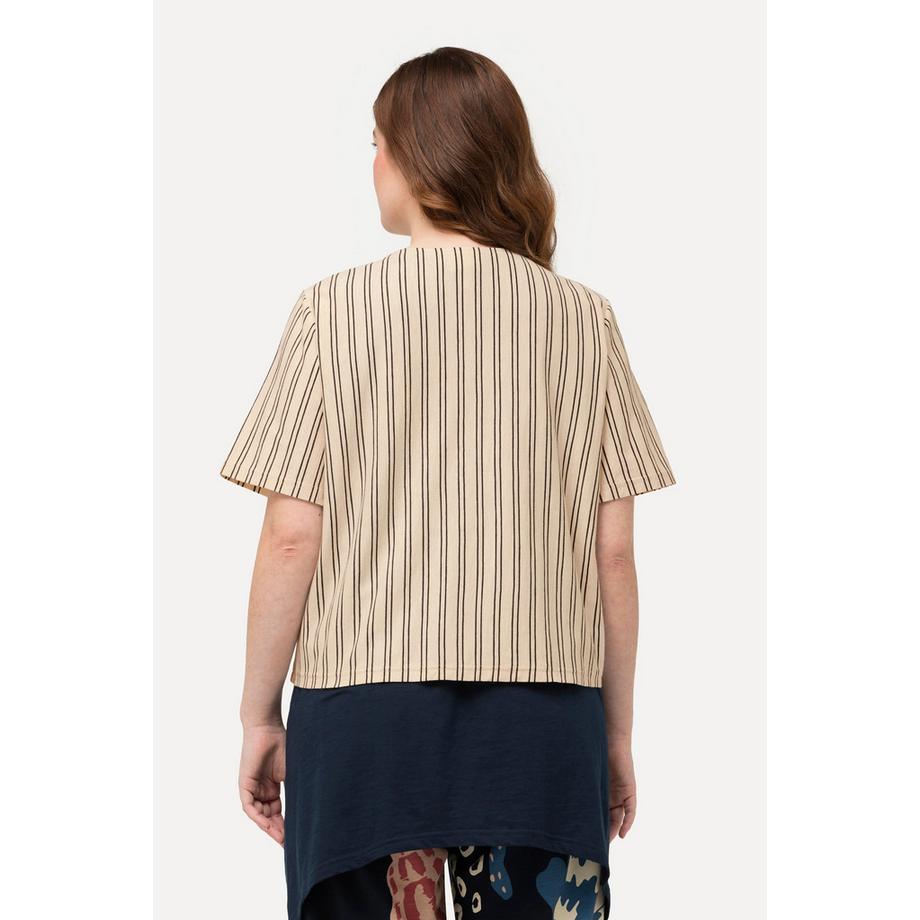 Ulla Popken T-shirt a righe scollo a V mezze maniche  