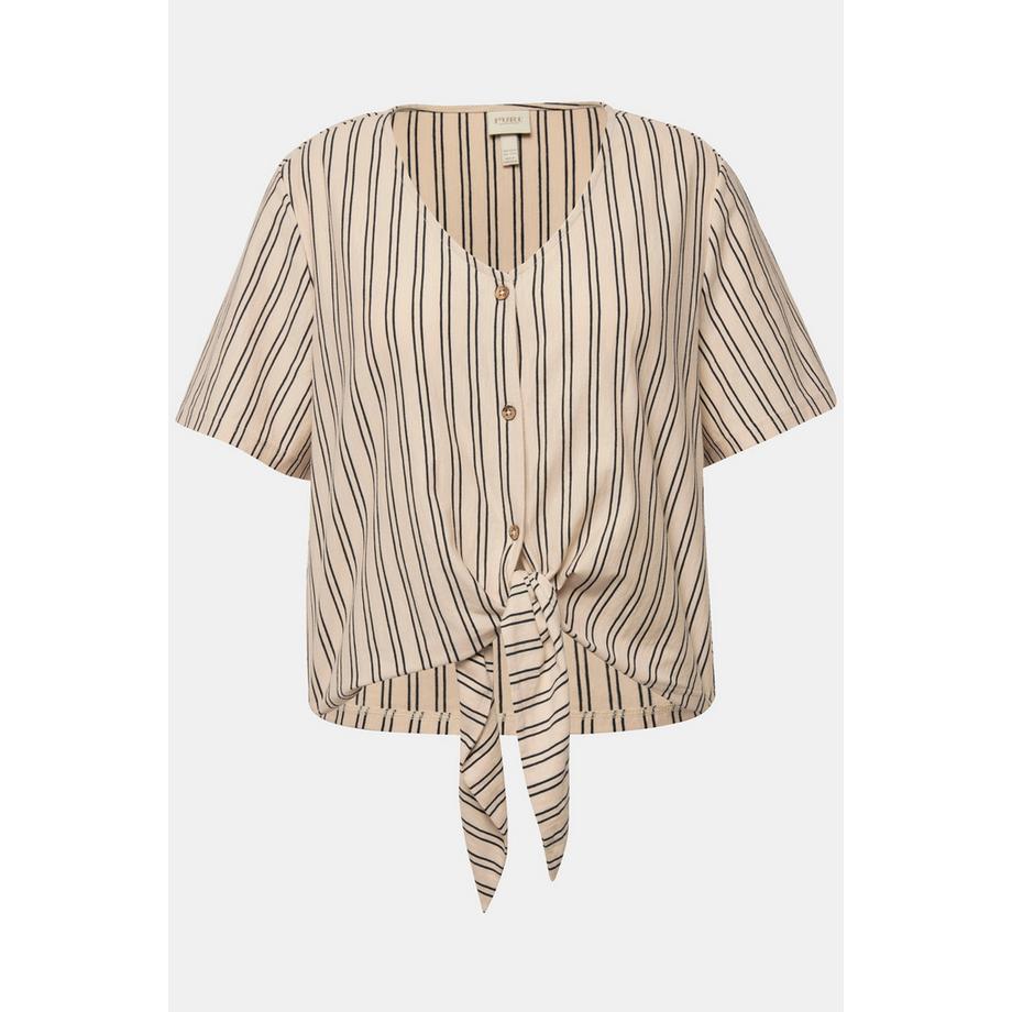 Ulla Popken T-shirt a righe scollo a V mezze maniche  