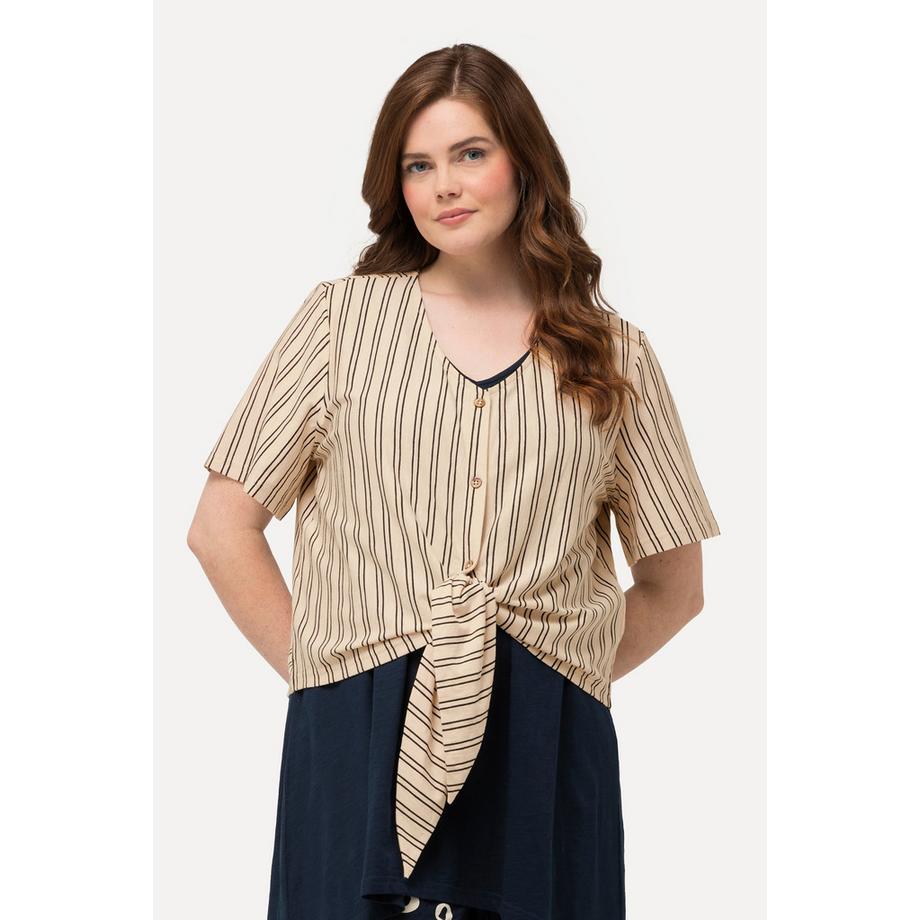 Ulla Popken T-shirt a righe scollo a V mezze maniche  