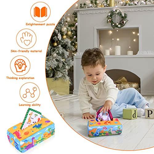 Activity-board  Baby Tissue Box Toy,Baby Toy Sensory Toy Baby,Tissue Box Toy mit 4 Crinkle Paper und 15 bunten Seidentüchern 