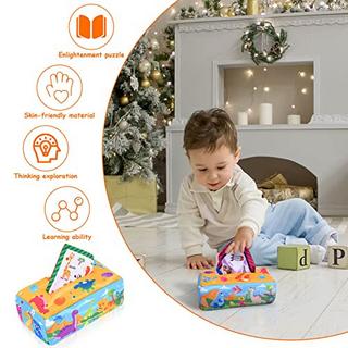 Activity-board  Baby Tissue Box Toy,Baby Toy Sensory Toy Baby,Tissue Box Toy mit 4 Crinkle Paper und 15 bunten Seidentüchern 