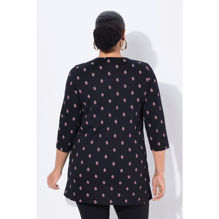 Ulla Popken T-shirt long Coupe évasée Col tunisien Manches 3/4  