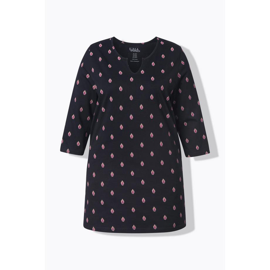 Ulla Popken T-shirt long Coupe évasée Col tunisien Manches 3/4  