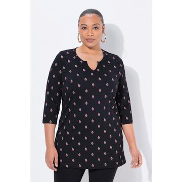 T-shirt long, col tunisien et manches 3/4, coupe évasée