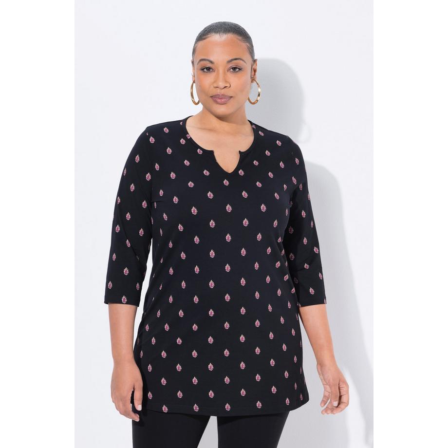 Ulla Popken T-shirt long Coupe évasée Col tunisien Manches 3/4  