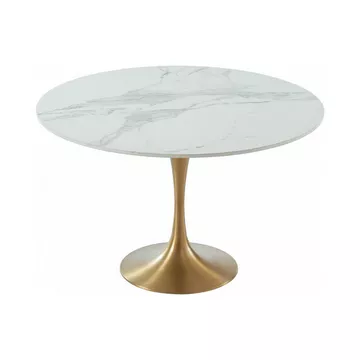 Tavolo da pranzo ondo NORAH 4 coperti Marmo e Metallo Bianco oro