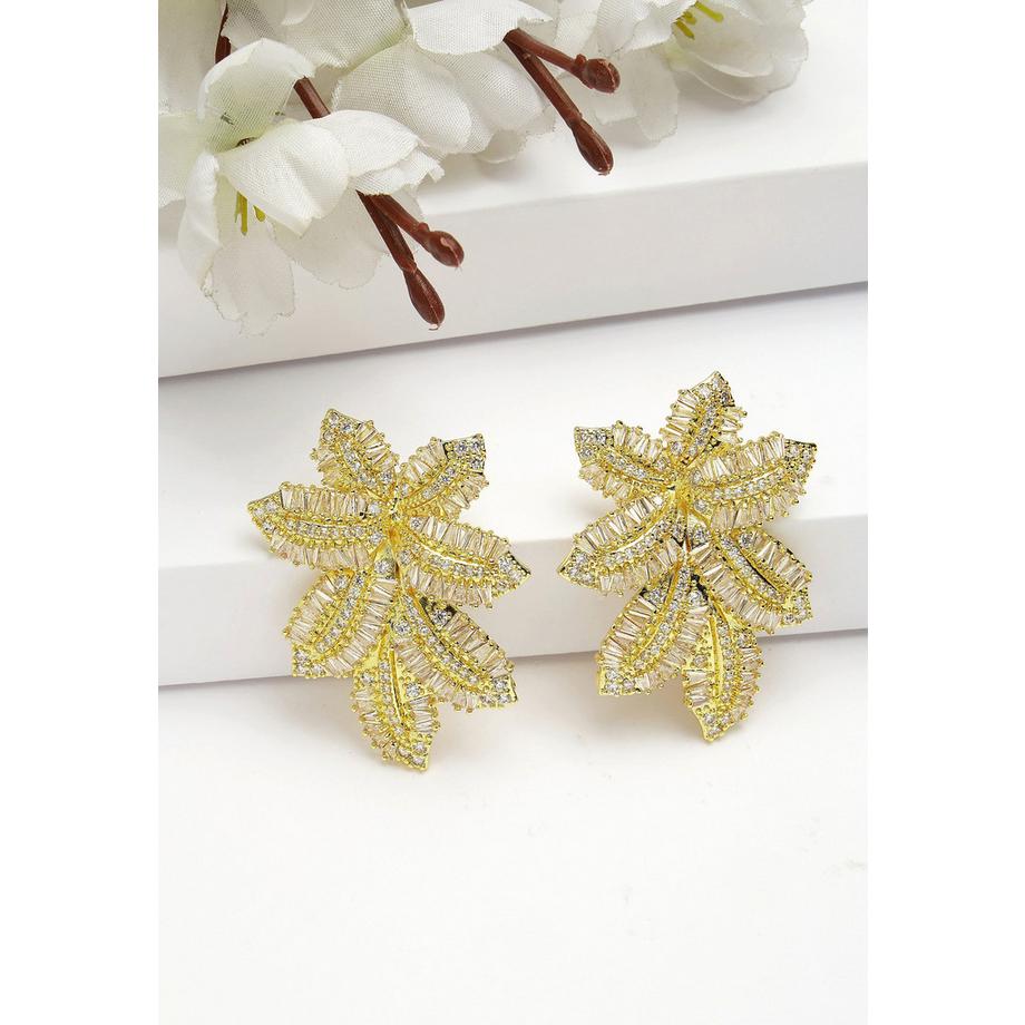 AVANT-GARDE PARIS  Collezione Diva Borchie a Foglia Finitura Gialla in Zirconia Cubica 