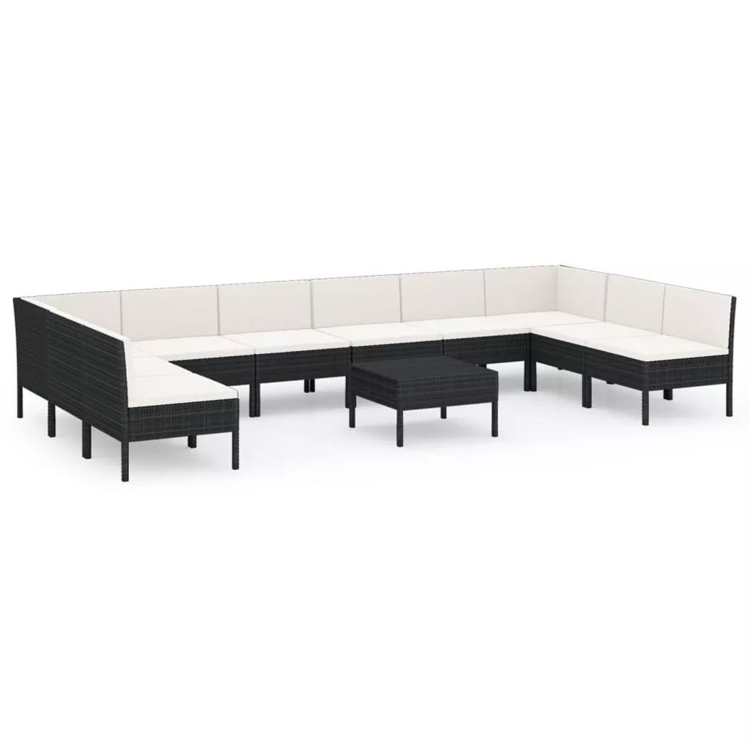 vidaXL Salon de jardin 11 pcs avec coussins Résine tressée Noir