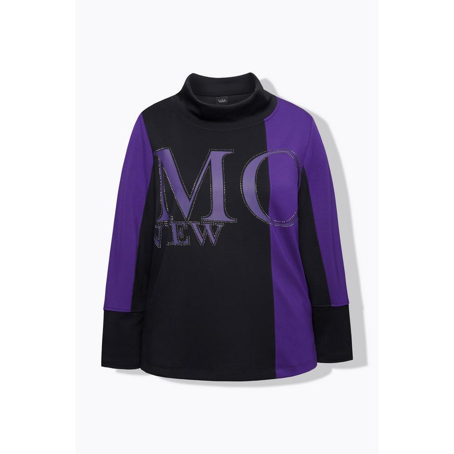 Ulla Popken Sweatshirt Zierstein-Schriftzug Stehkragen Langarm  