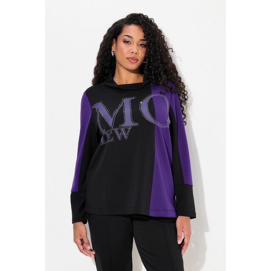 Ulla Popken Sweatshirt Zierstein-Schriftzug Stehkragen Langarm  