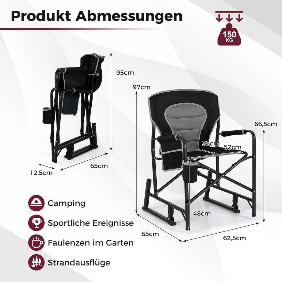 Northix  Sedia da campeggio pieghevole con funzione di dondolo, portabicchieri e sedia da pesca con tasca laterale 