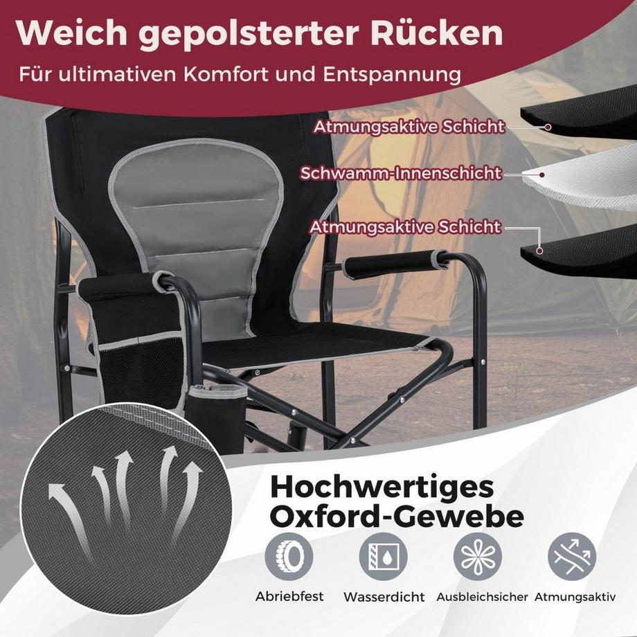 Northix  Sedia da campeggio pieghevole con funzione di dondolo, portabicchieri e sedia da pesca con tasca laterale 