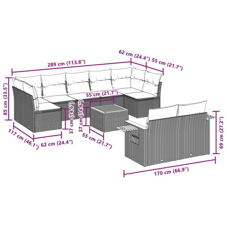 VidaXL Ensemble de canapés de jardin rotin synthétique  