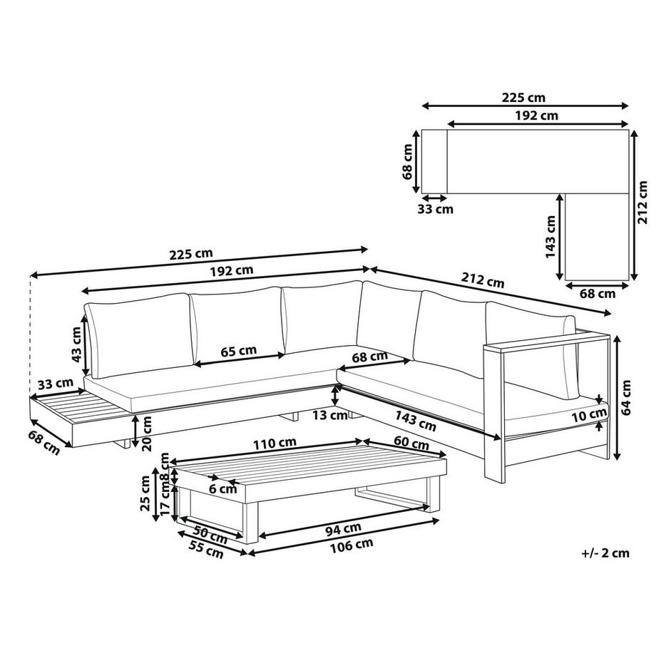 Beliani Canapé d'angle droit avec table en Bois d'acacia certifié FSC® Rustique MARETTIMO  