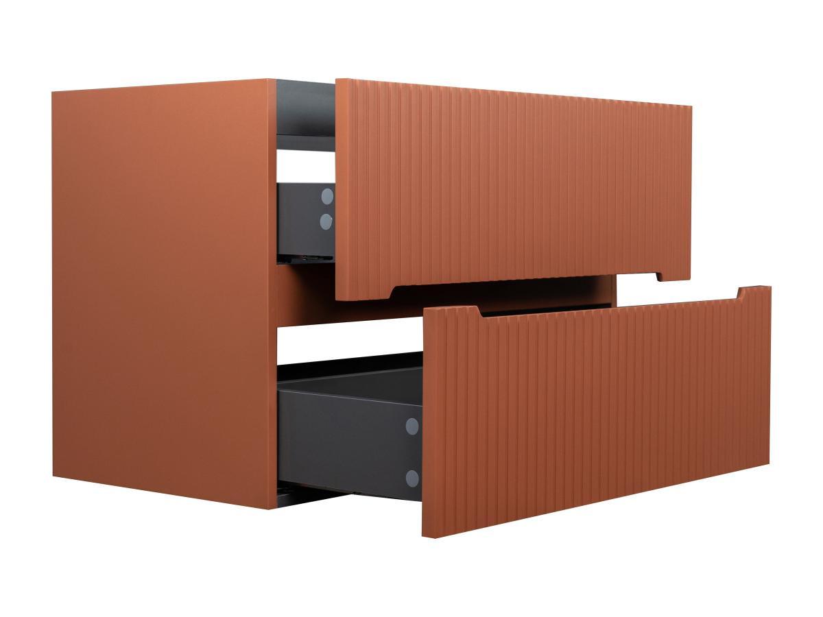 Vente-unique Mobile sotto lavabo sospeso scanalato 80 cm Terracotta - PAVANI  