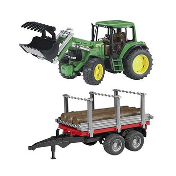 Traktor mit Frontlade & Holztransportanhänger