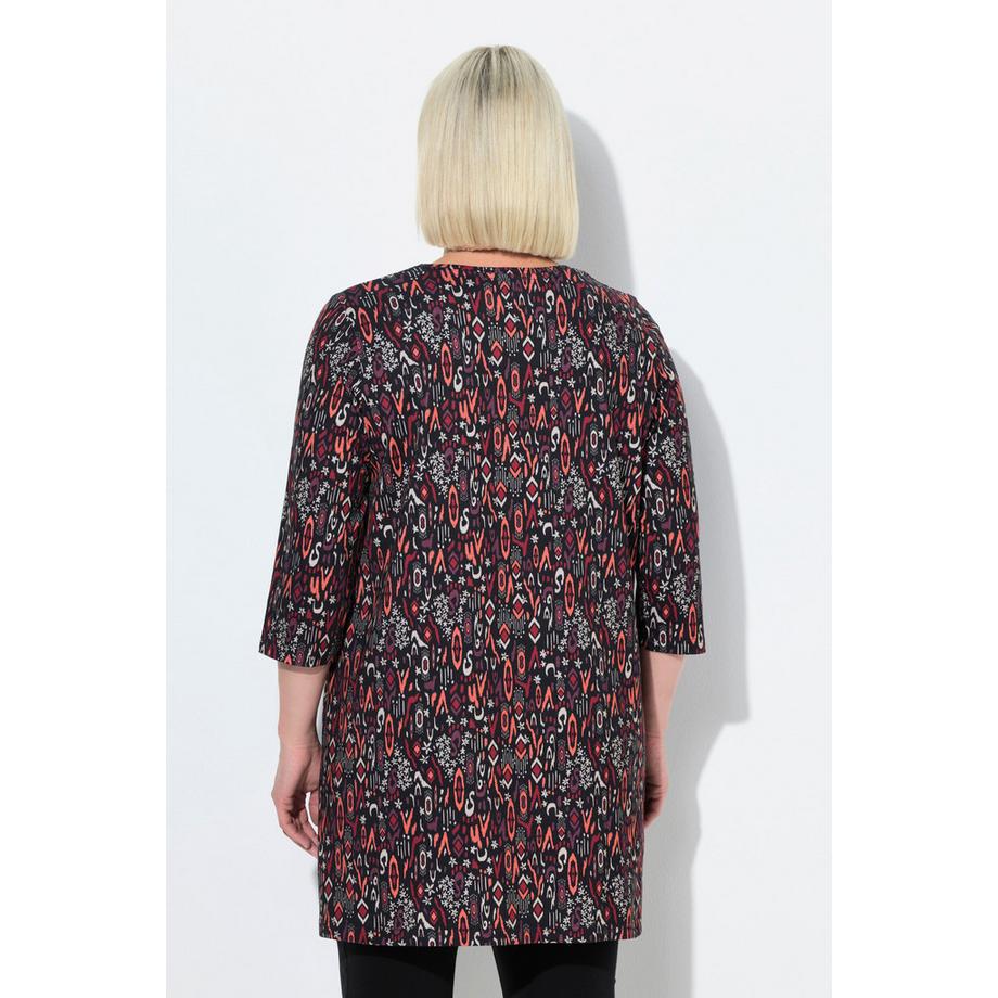 Ulla Popken T-shirt long A-ligne col en V manches 3/4  