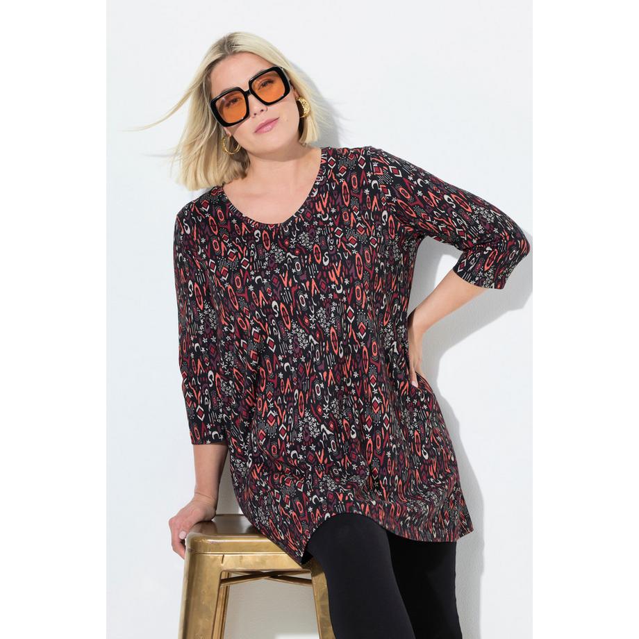 Ulla Popken T-shirt long A-ligne col en V manches 3/4  