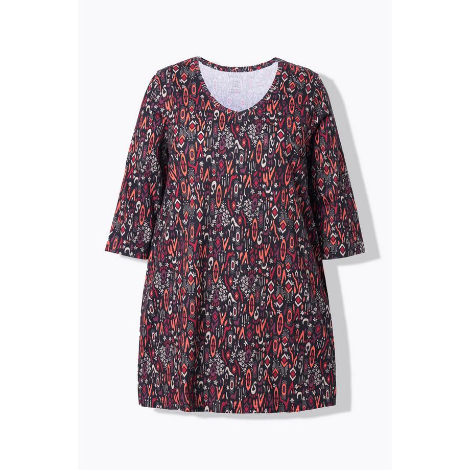 Ulla Popken T-shirt long A-ligne col en V manches 3/4  