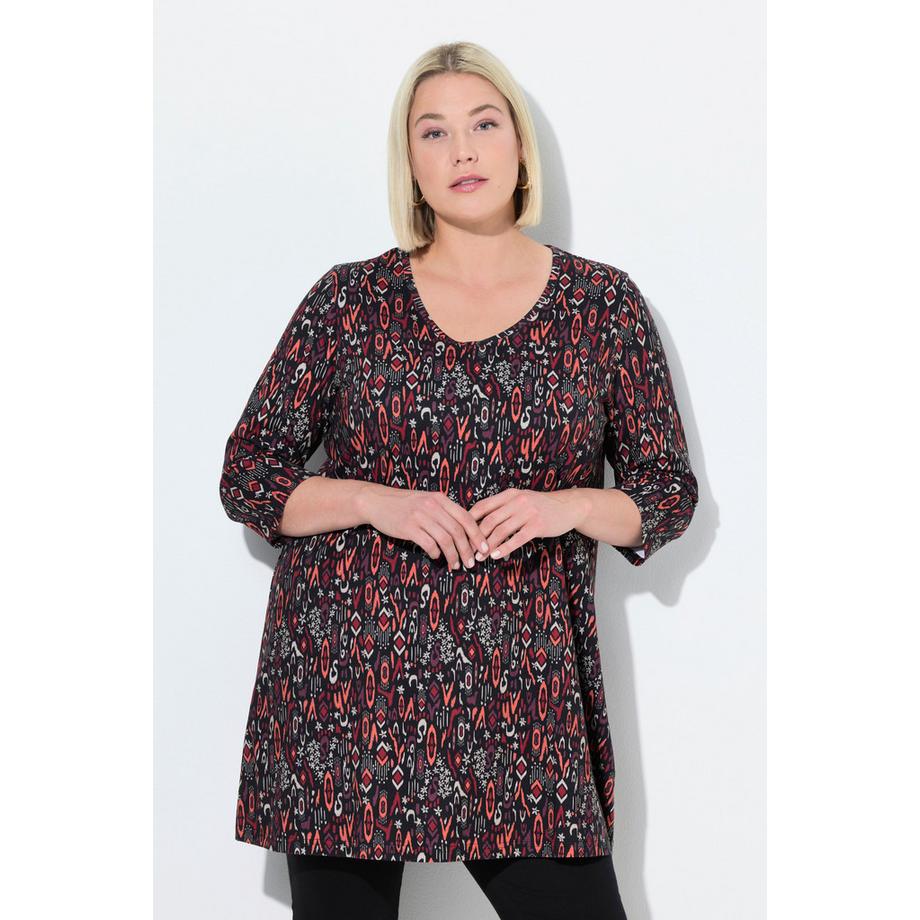 Ulla Popken T-shirt long A-ligne col en V manches 3/4  