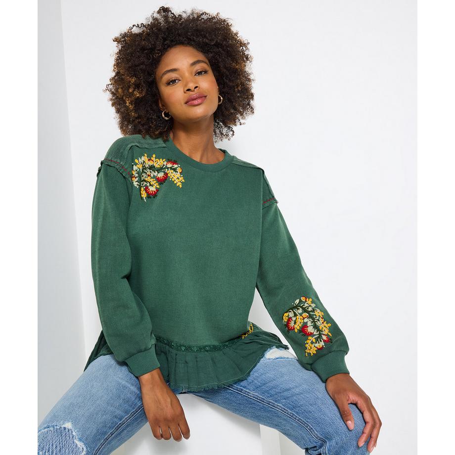 Joe Browns Sweat-shirt à ourlet tissé brodé de fleurs  