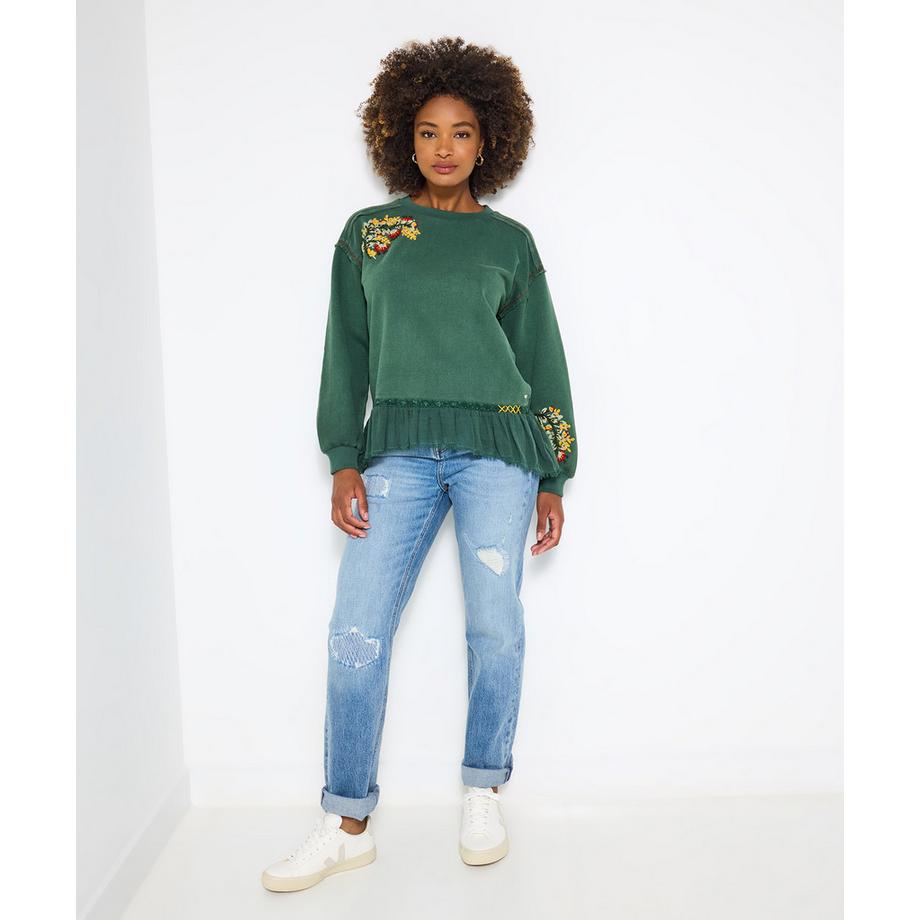 Joe Browns Sweat-shirt à ourlet tissé brodé de fleurs  