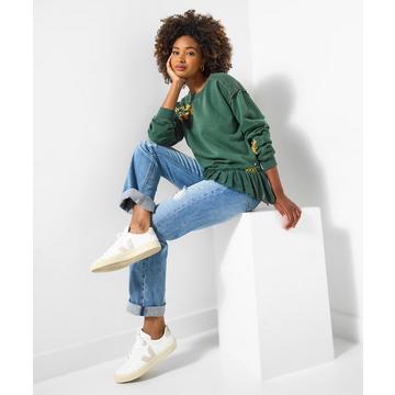 Sweatshirt mit gewebtem, besticktem Blumen-Saum