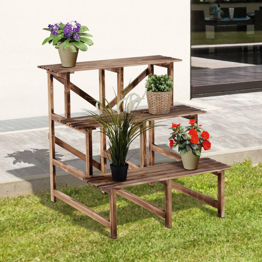 Northio Étagère à fleurs pour escaliers à plantes 3 marches en bois de sapin 80 x 80 x 78 cm pour balcon et terrasse de jardin  