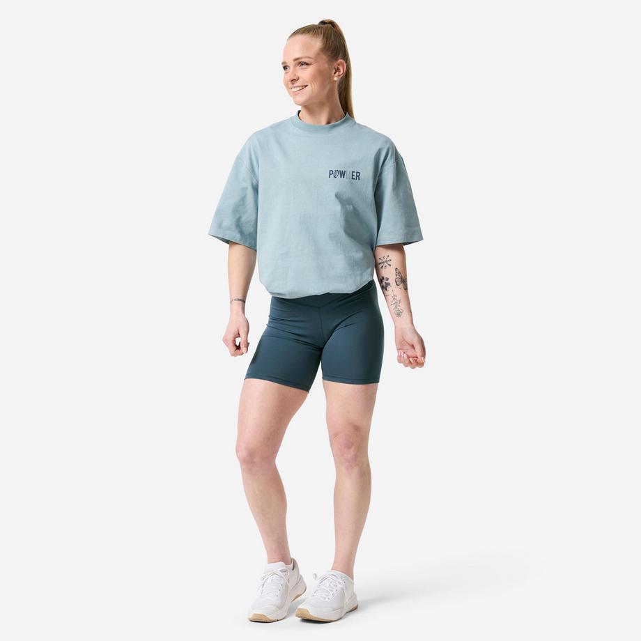 DOMYOS  Short de musculation froncé femme, bleu 