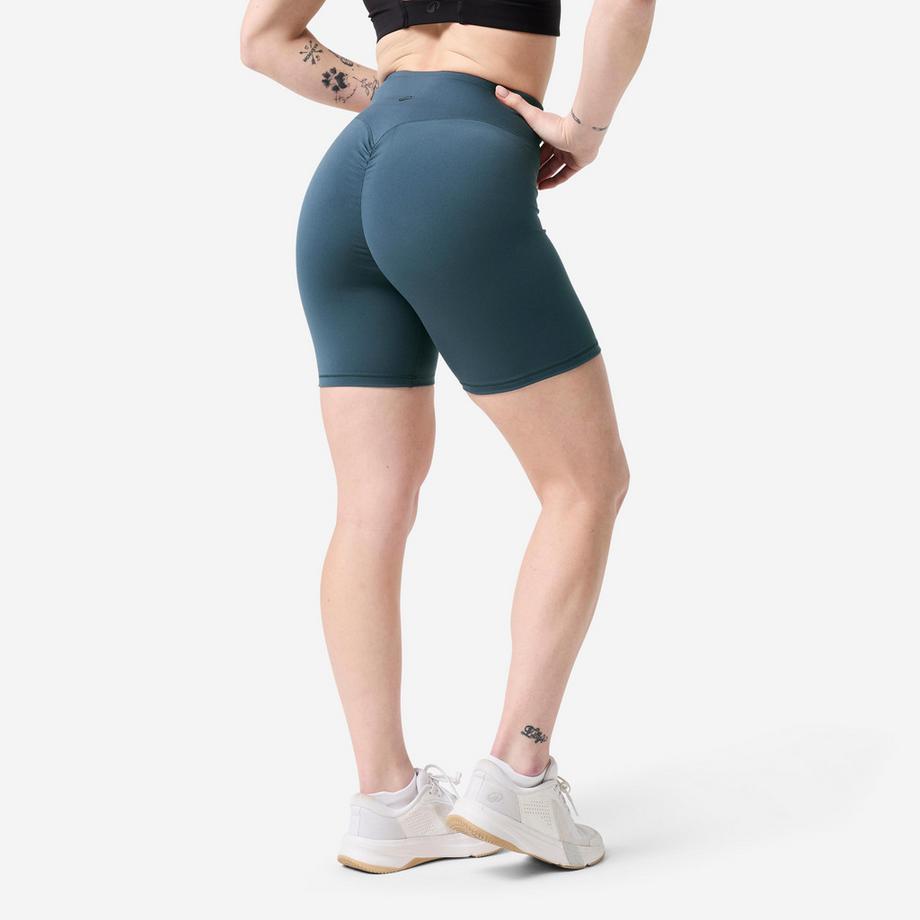 DOMYOS  Short de musculation froncé femme, bleu 