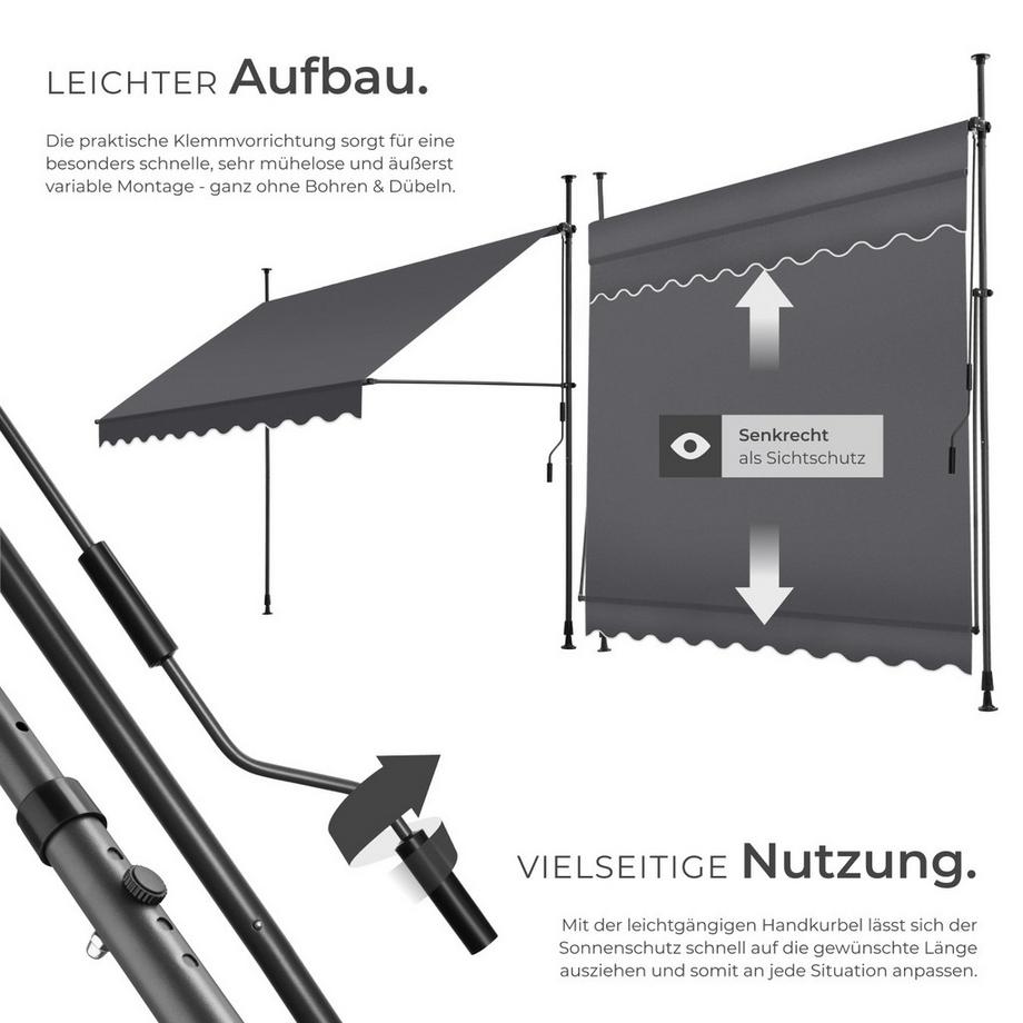 Tectake Klemmmarkise  mit Handkurbel UV-beständig  