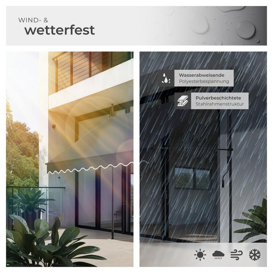 Tectake Klemmmarkise  mit Handkurbel UV-beständig  