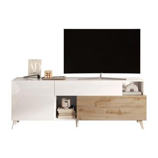 Vente-unique TV-Möbel mit 2 Türen , 1 Schublade & 2 Ablagefächern - 181 cm - Weiß lackiert & Holzfarben - DONALA  