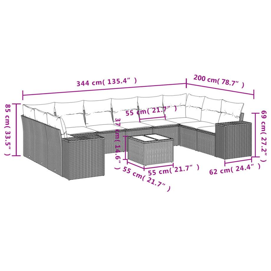 VidaXL set divano da giardino Polirattan  