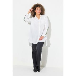 Ulla Popken  Longbluse, Zierbänder, Hemdkragen, V-Ausschnitt, Langarm 