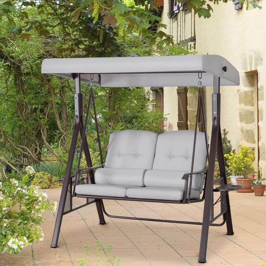 Northio 2-Sitzer Hollywoodschaukel mit Sonnendach, Kissen & Tablett, moderne Gartenschaukel aus Metall & Polyester,, 162x118x173cm  