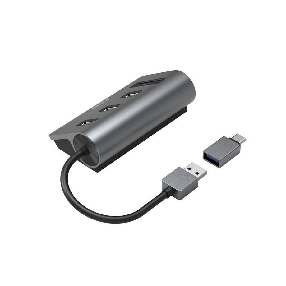 hama  Hub USB lecteur de cartes, 5 ports, 3x USB-A, SD, microSD, avec Adaptateur USB-C 