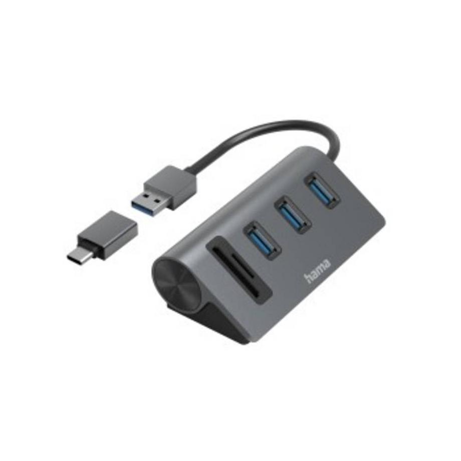 USB-Hub Kartenleser, 5 Ports, 3x USB-A, SD, microSD, inkl. USB-C-Adapter