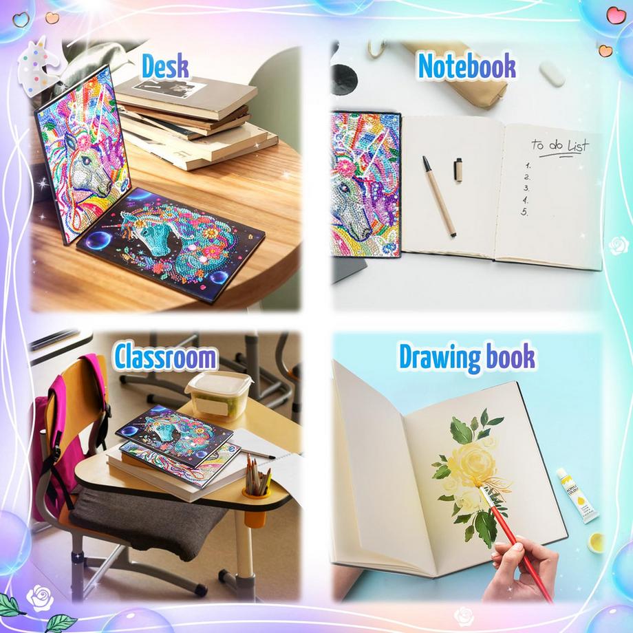 Activity-board  Kit de bricolage pour enfants journal de peinture sur diamant licorne 