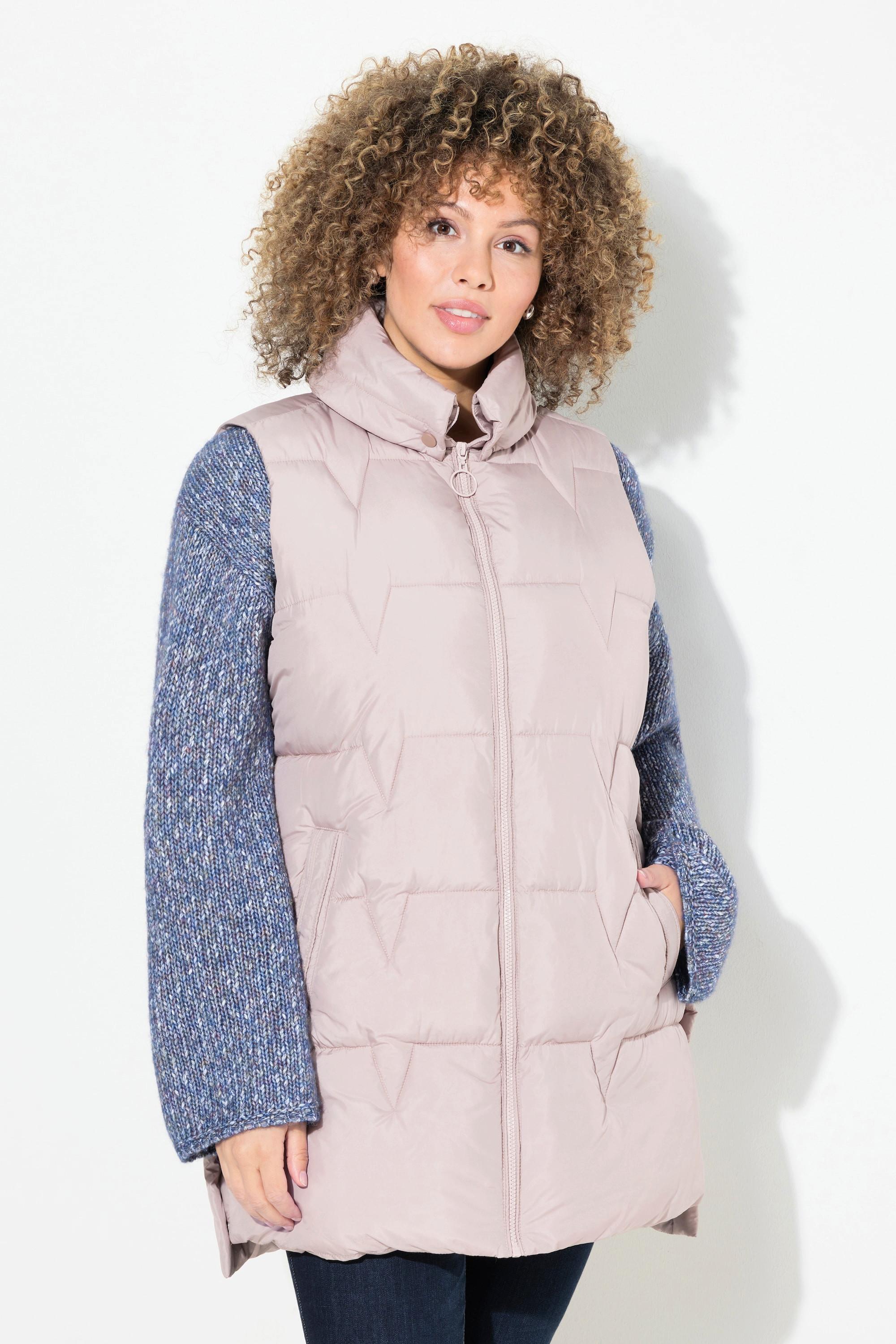 Ulla Popken Gilet matelassé avec boutons-pression latéraux et col chemise  