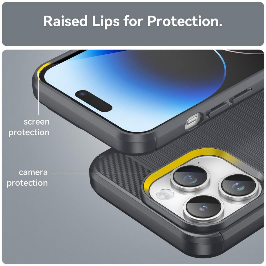 Cadorabo  Hülle für Apple iPhone 14 PRO MAX TPU Silikon Edelstahl-Karbonfaser Optik 