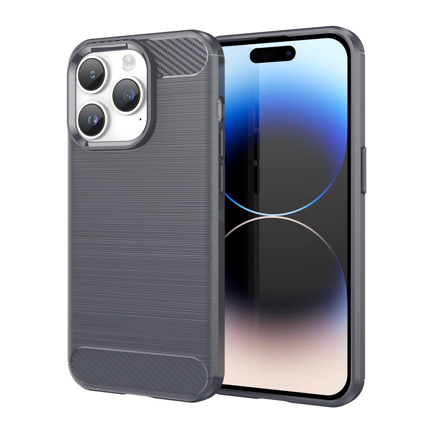 Cadorabo  Hülle für Apple iPhone 14 PRO MAX TPU Silikon Edelstahl-Karbonfaser Optik 