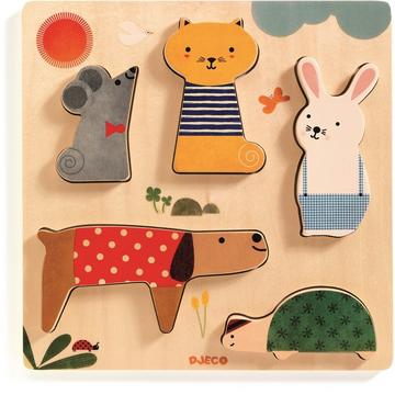 DJ01051 Holz Puzzle Woodypets Dicke Puzzleteile Tiere Ab 12 Monate Bunt