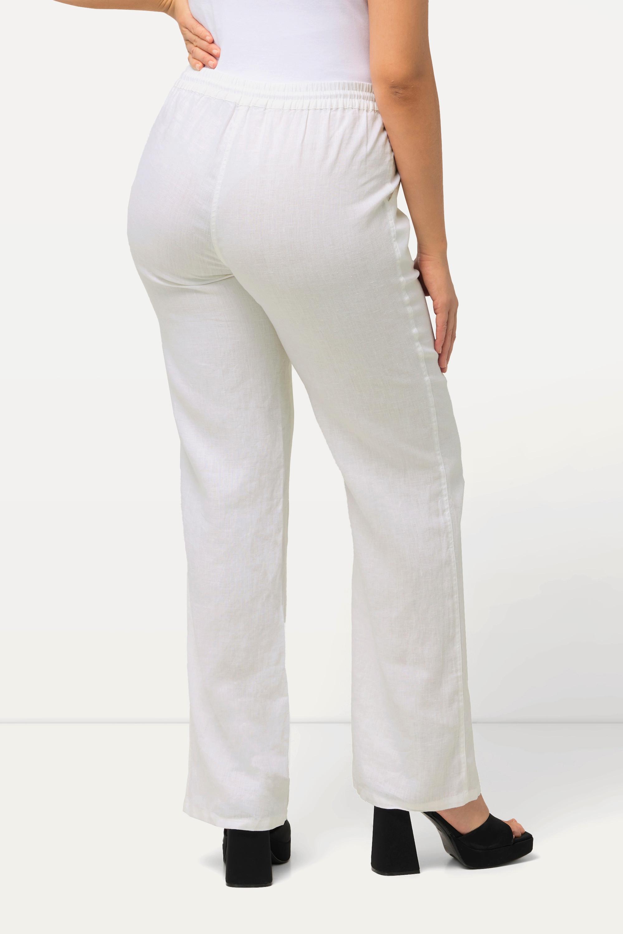 Ulla Popken Pantaloni Lino Mary Vita Elastica Gamba Larga Dritta  