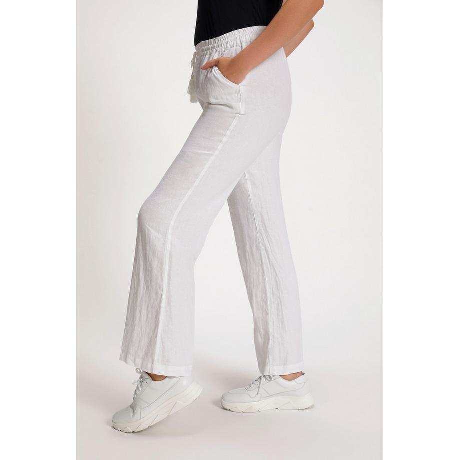 Ulla Popken Leinenhose Mary Elastikbund Weites Gerades Bein  