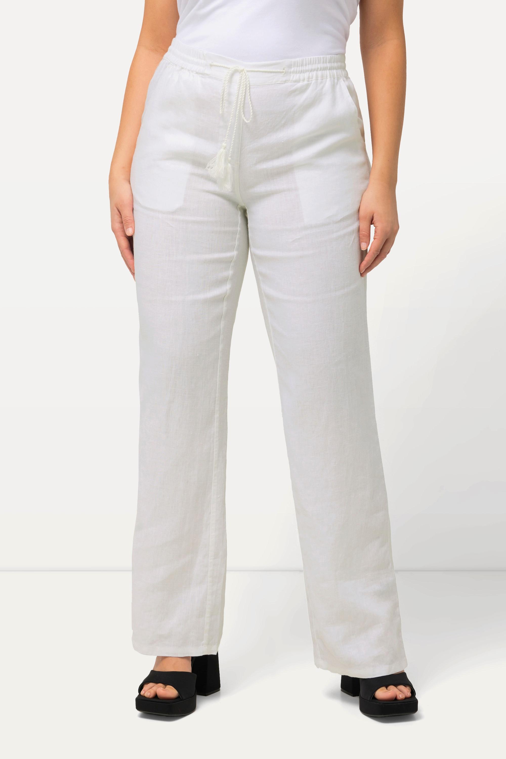 Ulla Popken Pantaloni Lino Mary Vita Elastica Gamba Larga Dritta  