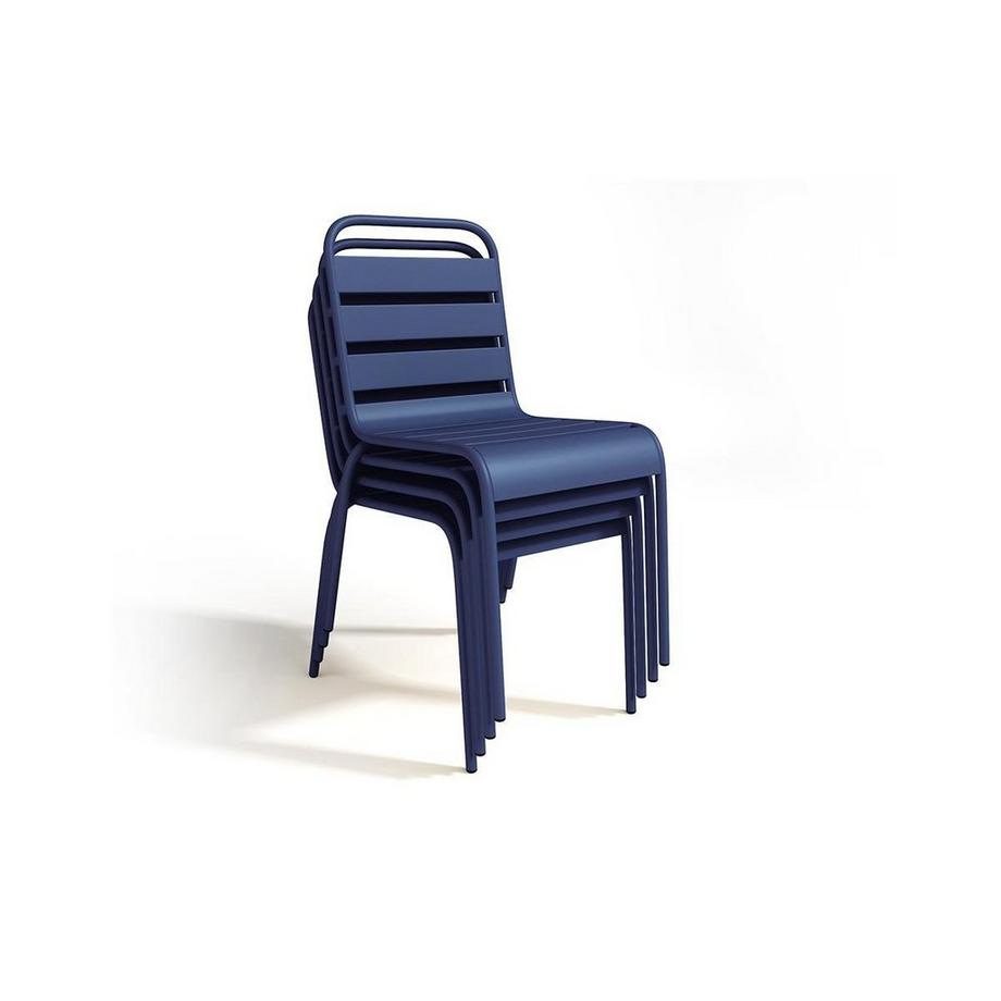 Vente-unique Garten-Essgruppe: Tisch D. 160 cm + 4 stapelbare Stühle - Metall - Dunkelblau - MIRMANDE von MYLIA  